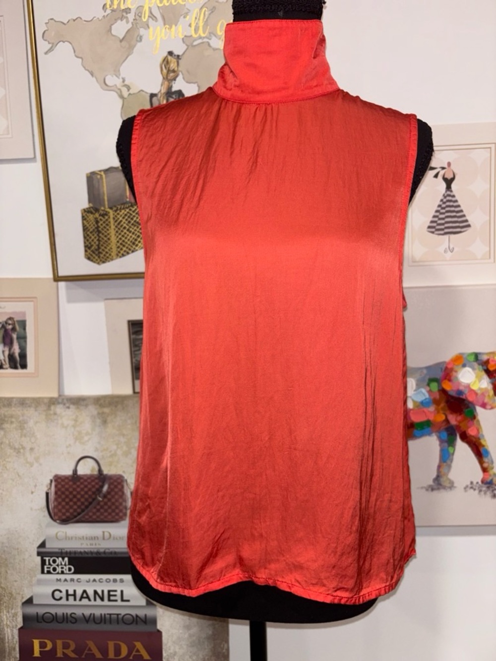 Sleeveless Mock Neck Camisole in Coral